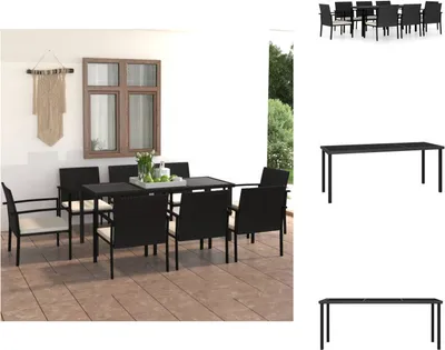 Produktbild von vidaXL 9-tlg. Garten-Essgruppe Poly Rattan Schwarz -  Gartenmöbel-Sets