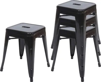 Zdjęcie produktu dla zestaw 4 stołków HWC-A73, metalowy stołek z siedziskiem, metalowy industrialny design, sztaplowany ~ czarny