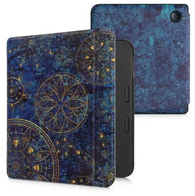 Produktbild von kwmobile Schutzhülle für Tolino Vision 6 Hülle - eReader Flip Case mit Auto Sleep Funktion - Mandala mit Gelb Dunkelblau