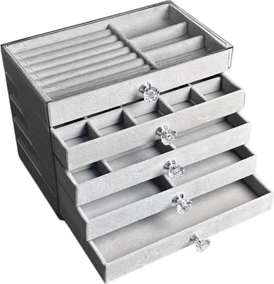 Produktbild von Schmuck-Organizer, Schubladen-Aufbewahrungsbox mit Samtfutter, großes Fassungsvermögen, Mehrzweck-Displaybox für Ohrringe und Halsketten mit Griff