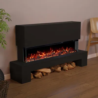 Produktbild von Glow Fire Elektrokamin 'Cobalt mit Holzfach Standkamin 42' | Multicolor LED Wandkamin mit Heizung in schwarz (1800W) | HxBxT: 75x136x29 cm