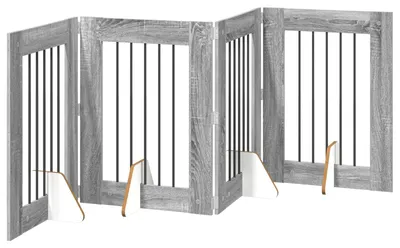 Image de vidaXL : Barrière pliante pour chien avec supports, 4 pièces, couleur Sonoma gris, 241 cm