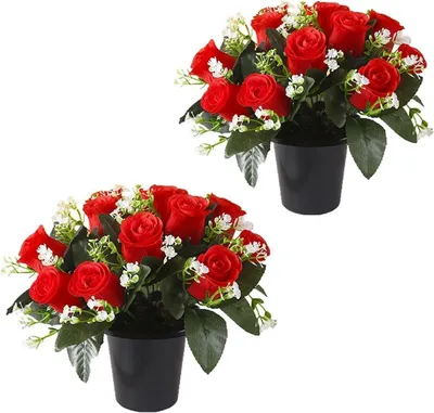 Produktbild von Omgoods – 2 künstliche Rosen für Grabdekorationen, ideal für Töpfe