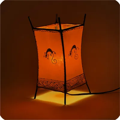 Immagine prodotto di Lampada orientale Lampada all'henné Lampada in pelle marocchina Lampada da tavolo Lampada da terra Carree Gecko 30 cm, arancione