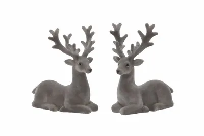 Produktbild von 2x Hirsch Rentier grau/braun liegend 17x8,5cm H20cm Skulptur Poly Weihnachten Figur