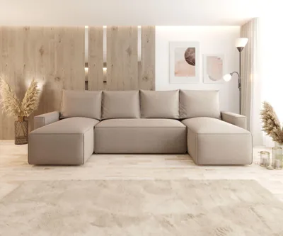 Produktbild von CORNERO Ecksofa mit Schlaffunktion HAVANA in U-Form Sofa mit Schlaffunktion und Bettkasten EckcouchWohnlandschaft in U-Form Hellbraun