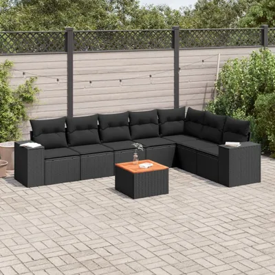 Produktbild von CLORIS 8-tlg. Garten-Sofagarnitur - mit Kissen - Schwarz Poly Rattan - Gartenmöbelgarnituren LL0000257620