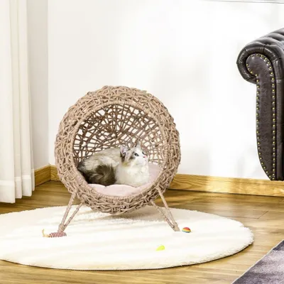 Image de Lit pour chat - Panier pour chat - Maison pour chat - Coussin pour chat - Lit pour animal de compagnie - Couleur naturelle - 52 x 58 cm