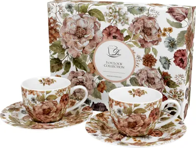 Produktbild von DUO FLORAL sada 2 šálok na espresso 90 ml PASTELOVÉ KVETY s podšálkami, nový porcelán z kostnej Číny