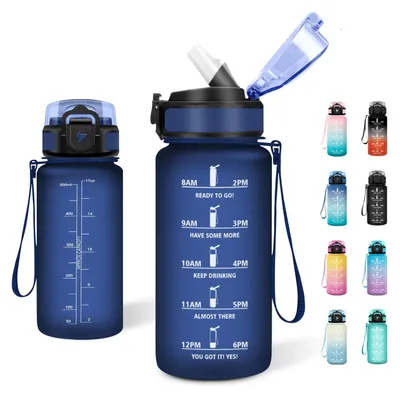 Produktbild von Trinkflasche 500ml JAPORIA, Wasserflasche mit Strohhalm, auslaufsicher, für