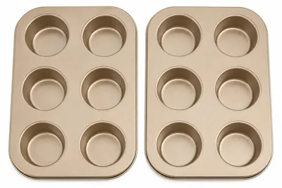Image de CANDeal, lot de 2 moules à muffins antiadhésifs de 6 cavités, plaque de cuisson pour cupcakes en acier au carbone doré, mini moules à gâteaux pour la cuisson au four