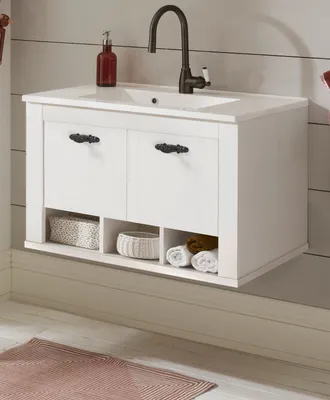 Produktbild von Waschtisch Set mit Waschbecken "Rovola" in Pinie weiß Landhaus hängend 80 cm