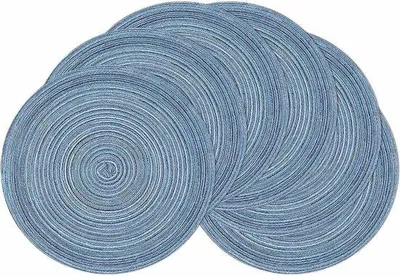 Immagine prodotto di Set di 6 tovagliette rotonde blu, realizzate in tessuto resistente al calore, ideali per la decorazione di matrimoni. Sono lavabili e resistenti alla polvere