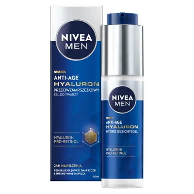 Produktbild von NIVEA Men Anti-Age Hyaluron Hydro Gesichtsgel 50 ml, Männer, 50 ml, Gel, Jeder Hauttyp, Anti-Aging, Anti-Falten, Feuchtigkeitsspendend, Revitalisierend, 24 h