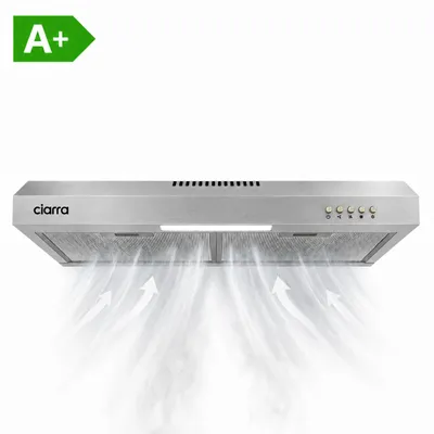 Produktbild von CIARRA Unterbauhaube 60 cm Dunstabzugshaube, 3 Stufen, 184 m³/h, 61 dB, Umluft & Abluft, LED, Edelstahl Silber, KI-generiertes Bild