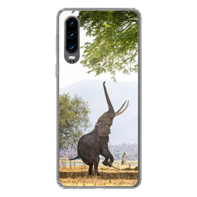 Produktbild von MuchoWow® Handyhülle Schutzhülle Hülle für Huawei P30 Elefant - Baum - Blätter Silikon Softcase Handy Hülle - Kartenbesitzer