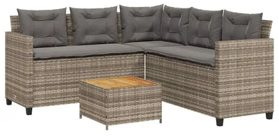 Produktbild von vidaXL Gartensofa in L-Form mit Tisch und Kissen Grau Poly Rattan