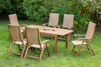 Produktbild von Merxx Gartenmöbelset, Akazienholz Kunststoffgeflecht, Natur, 7-teilig, Ausziehtisch, Capri, 6 Sitze