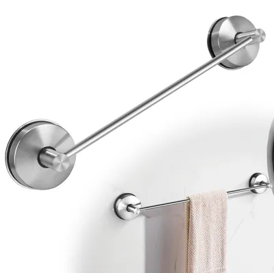 Produktbild von 43cm Saugnapf Handtuchhalter 304 Edelstahl Saughaken Saugknöpfe Saugnäpfe Badetuchhalter Ohne Bohren, Wasserdicht Badezimmer Handtuchstange Vakuum für Duschwand, Tragfähigkeit 5 kg/PC, Silber