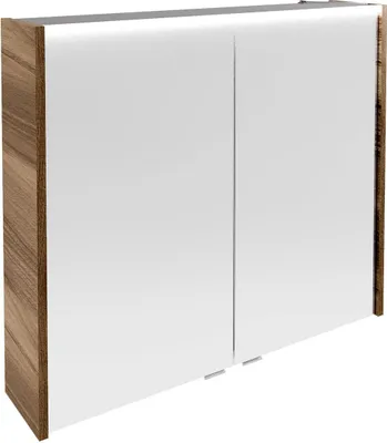 Produktbild von Verona LED-Spiegelschrank Hängend, Vormontiert, Germany Nussbaum & Weiß-Hochglanz 80 x 68,3 x 16,5 cm Elegant und Praktisch