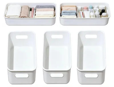 5 Aufbewahrungsboxen, Kunststoff, weiß, 25,6x10x9,5 cm, mit Griff