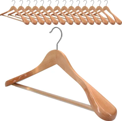 Produktbild von VonBueren 15 x Kleiderbügel Holz | 45 x 22,5 cm breit je Bügel/Holzbügel | stabile Holzkleiderbügel | Anzugbügel, Hose, Hemden