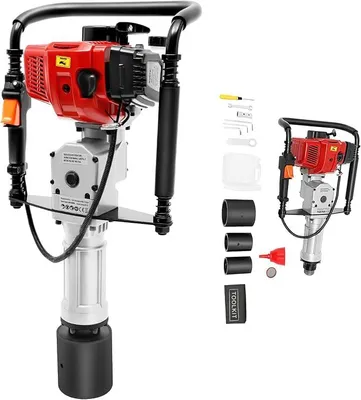 Productafbeelding van 52CC, 2-takt, benzine aangedreven paalrammer met luchtkoeling, 1900W, handrammer, stapelmachine, 2-takt paalrammer, paalrammer, hekpaalrammer, paalrammer, handmatig startmechanisme