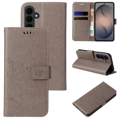Produktbild von Handyhülle für Samsung Galaxy S26 FE Floral Blumen Schmetterling Flip Cover Hülle Case Klapphülle Handytasche Farbe: Grau
