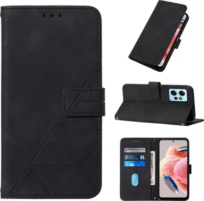 Produktbild von Hülle für Xiaomi Redmi Note 12 4G Prägung Flip Leder Kartenfächer Schutzhülle mit Ständer Schwarz