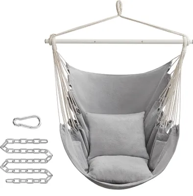 Produktbild von SONGMICS Hängesessel mit 2 Kissen, Metallkette, bis 150 kg belastbar, taubengrau