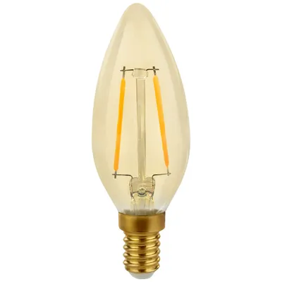 Productafbeelding van LED filamentkaars 2W = 25W, fitting E14, helder goud, retro design, warm wit licht, 2700K