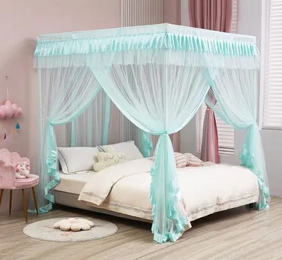 Produktbild von Himmelbett für Prinzessinnen Schlafzimmerdekoration - Himmelblau Bettvorhang