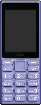 A purple feature phone with a screen and keypad.