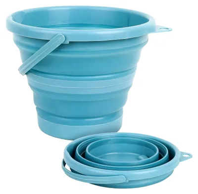 Produktbild von 2 Stück Falteimer 3 Liter, Putzeimer Faltbar 3L Faltbarer Eimer, Sandeimer Faltbar Sandburg Strandeimer, Tragbarer Platzsparend Wassereimer für Angeln Sandkasten Camping Eimer Zusammenklappbar(Blau)