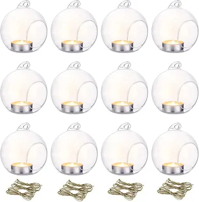 Productafbeelding van 12 Stuks 8cm Dia Hangende Glazen Theelichthouder Globe Plant Terraria Lucht Planten Theelicht Kandelaars Vetplanten Mos Miniatuur Tuin Plantenbakken