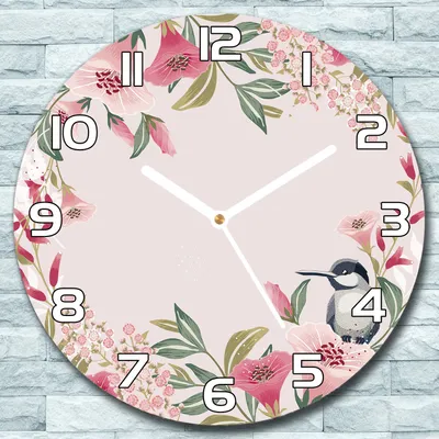 Produktbild von Wanduhr aus Glas Rund fi 30 Blumenzweig rosa Quarz Deko Schlafzimmer Büro