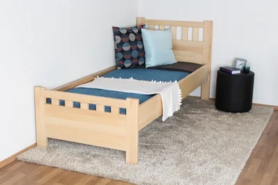 Produktbild von Einzelbett / Gästebett Buche massiv Vollholz natur 109, inkl. Lattenrost - 80 x 200 cm (B x L)