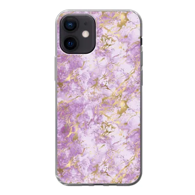 Produktbild von MuchoWow® Handyhülle Schutzhülle Hülle für iPhone 12 Gold - Marmor - Muster - Lila Silikon Softcase Handy Hülle - Schutzhülle