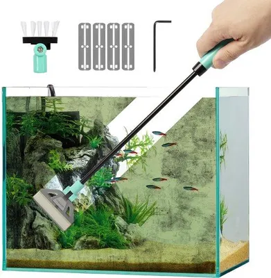 Productafbeelding van Aquarium algenkrabber, 5 roestvrijstalen messen + borstel, 50 cm lange handhaven, voor rif, koraal en planten, glazen bak