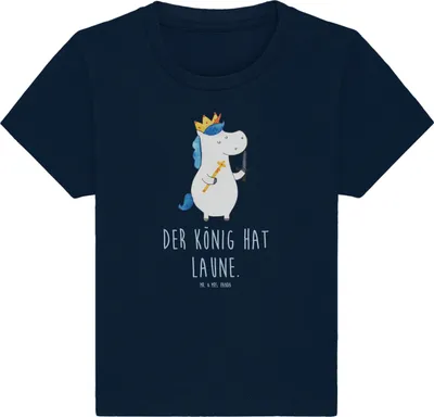 Produktbild von Mr. & Mrs. Panda  T-Shirt Einhorn König mit Schwert 0. - 6. Monat - French Navy - Geschenk, Einhörner, Unicorn, Mittelalter, Baby Shirt, Babyshirt, Organic, Ritter