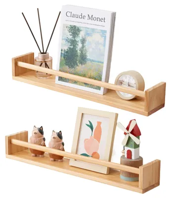 Image de Étagère murale suspendue, panneau mural en bois, étagère à photos, bibliothèque en bois massif pour chambre d'enfant, salon, chambre à coucher (60 cm)