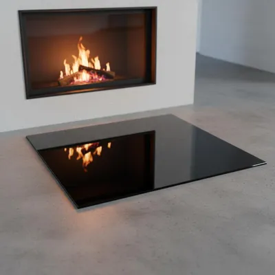 Immagine prodotto di Camino in vetro quadrato 70x70cm nero piastra di base parascintille ESG stufa tappetino in vetro
