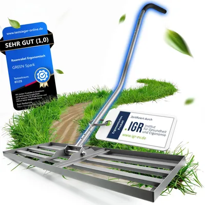 Produktbild von Green Spark Rasenrakel [Ergonomisch] mit Klicksystem | 80x30cm | Nivellierrechen zum Rasen sanden Rasen Rakel Lawn Leveling Rake Rasenrakel mit Stiel