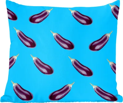 Produktbild von MuchoWow® Zierkissen Sofakissen Wohnzimmer Dekokissen 45x45 cm Gemüse - Aubergine - Muster - Blau - Schlafpolster - Polster für das Sofa