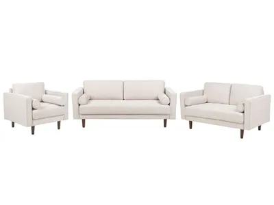 Zdjęcie produktu dla BELIANI Zestaw wypoczynkowy beżowy tapicerowany poliestrowy 2+3 osobowa sofa fotel z poduszkami oparciowymi klasyczny styl design kanapa do salonu