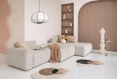 Produktbild von MIUFORM Lulu Ecksofa mit Bettfunktion und Bettkasten L-FORM RECHTS – 364 x 184 cm - Salz und Pfeffer - Sofa Schlafsofa Couch Modulsofa