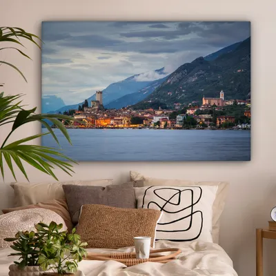Produktbild von OneMillionCanvasses® - Leinwandbilder - 140x90 cm, Gardasee - Stadt - Wolken, Wandbilder Kunstdruck Wanddekoration