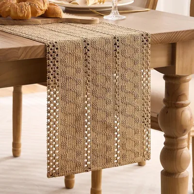 Immagine prodotto di Runner da tavolo in stile boho, decorazione naturale, stile rustico, 30 x 140 cm, colore marrone, cotone e lino