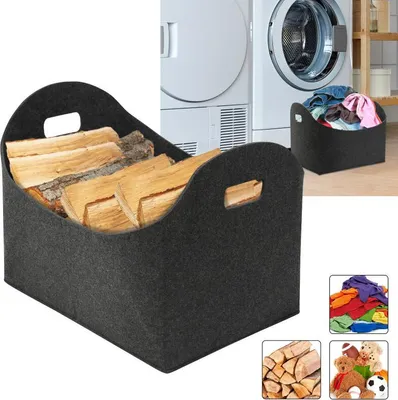Produktbild von Ikodm Filzkorb Kaminholzkorb 44×34×31 cm, faltbarer Holzkorb für Kaminholz mit Griffen, Dunkelgrau