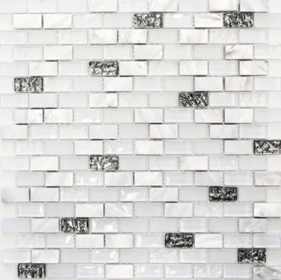 Produktbild von Mosaikfliese Transluzent weiß Brick Glasmosaik Crystal Stein Muschel weiß MOS87-B01S_f